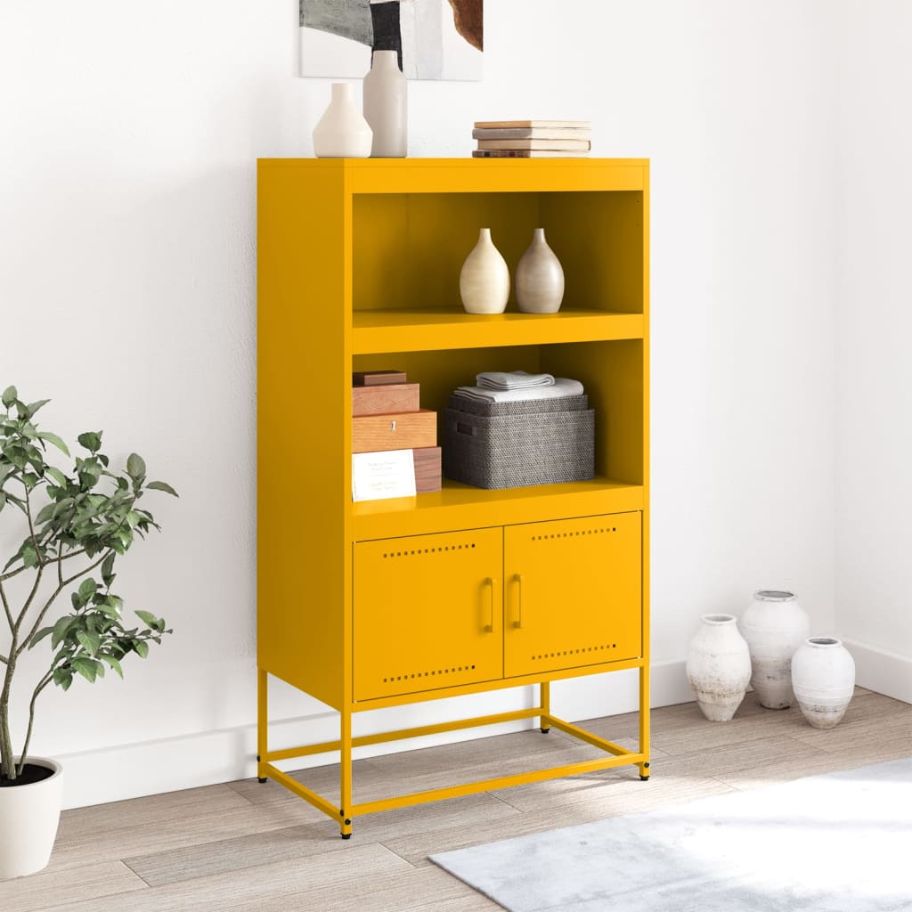Mustard Yellow Steel Highboard 68.5x38.5x123.5 cm