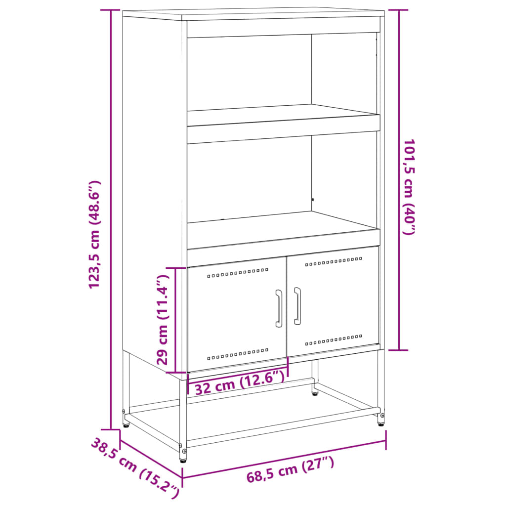 Mustard Yellow Steel Highboard 68.5x38.5x123.5 cm