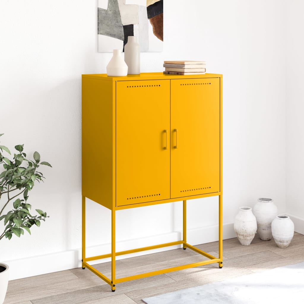 Mustard Yellow Steel Highboard 68.5x38.5x107 cm - Stylish Storage