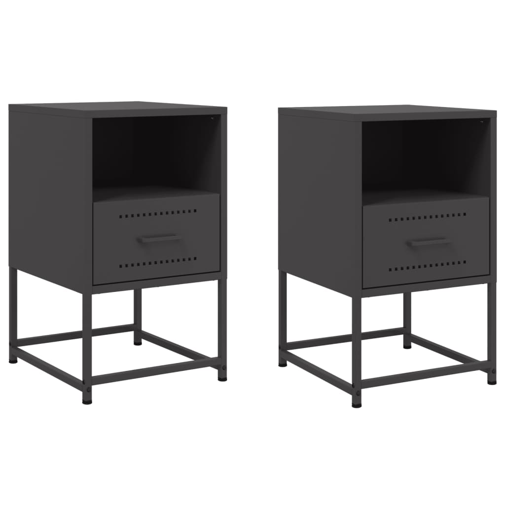 Sleek Black Steel Bedside Cabinets - Set of 2 (36x39x60.5 cm)