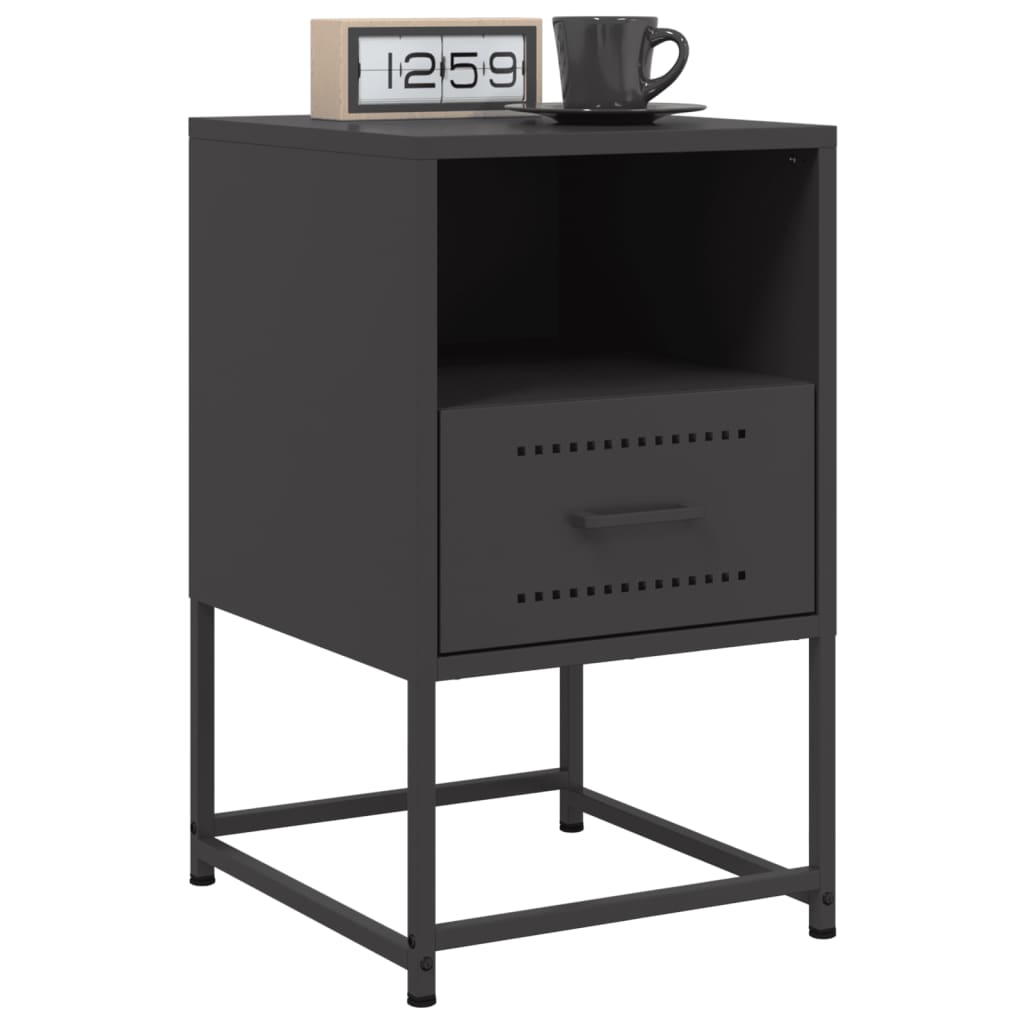 Sleek Black Steel Bedside Cabinets - Set of 2 (36x39x60.5 cm)