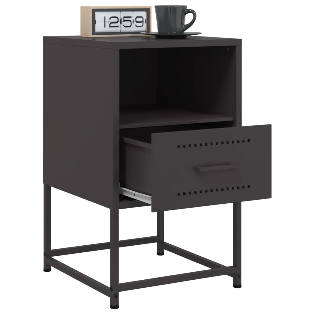Sleek Black Steel Bedside Cabinets - Set of 2 (36x39x60.5 cm)