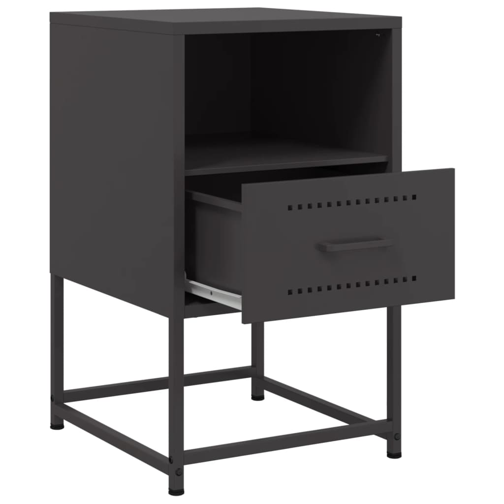 Sleek Black Steel Bedside Cabinets - Set of 2 (36x39x60.5 cm)