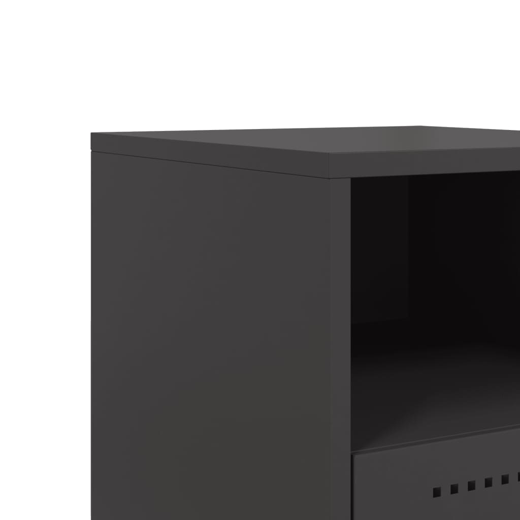 Sleek Black Steel Bedside Cabinets - Set of 2 (36x39x60.5 cm)