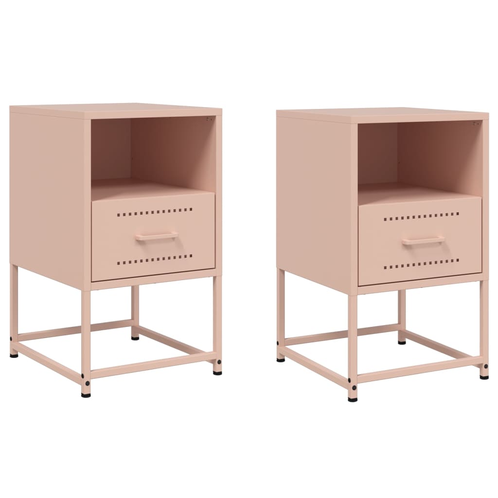 Set of 2 Pink Steel Bedside Cabinets - 36x39x60.5 cm
