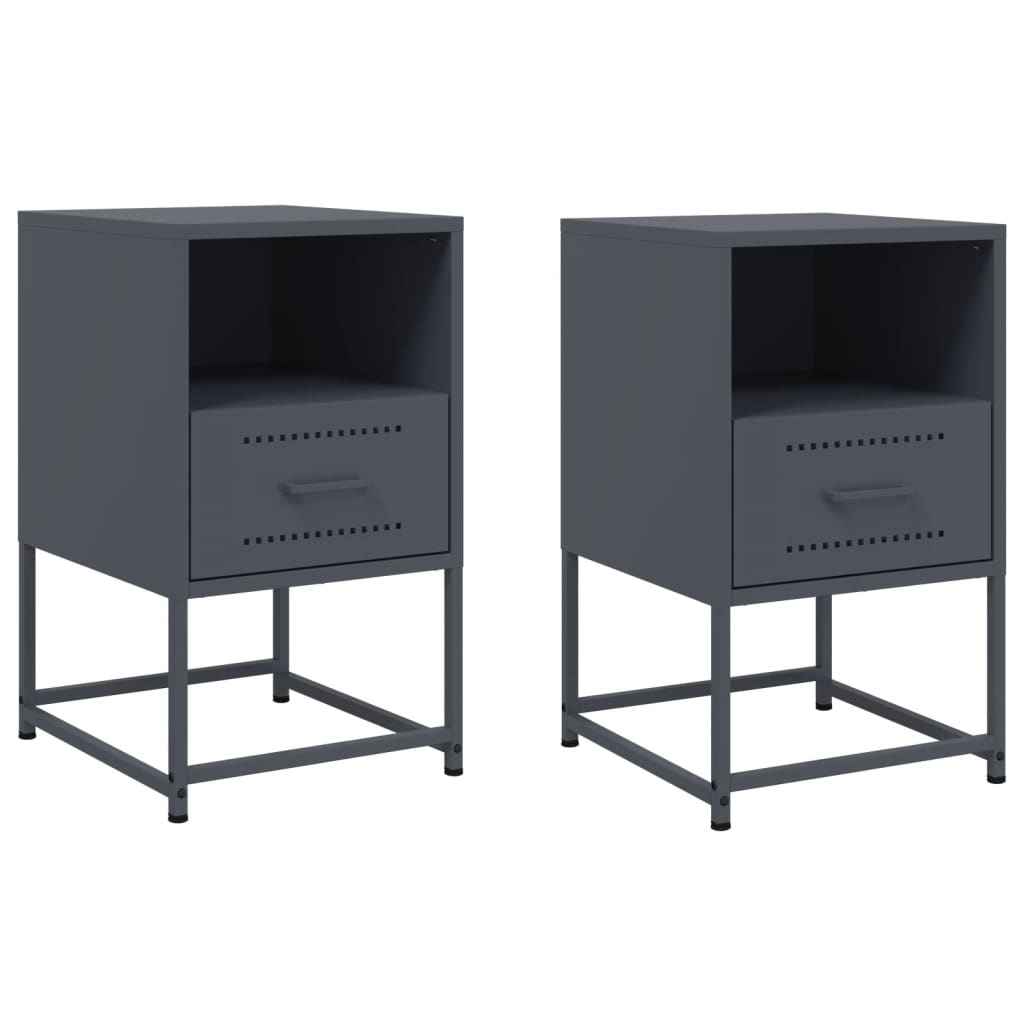 Anthracite Steel Bedside Cabinets 2 pcs - 36x39x60.5 cm