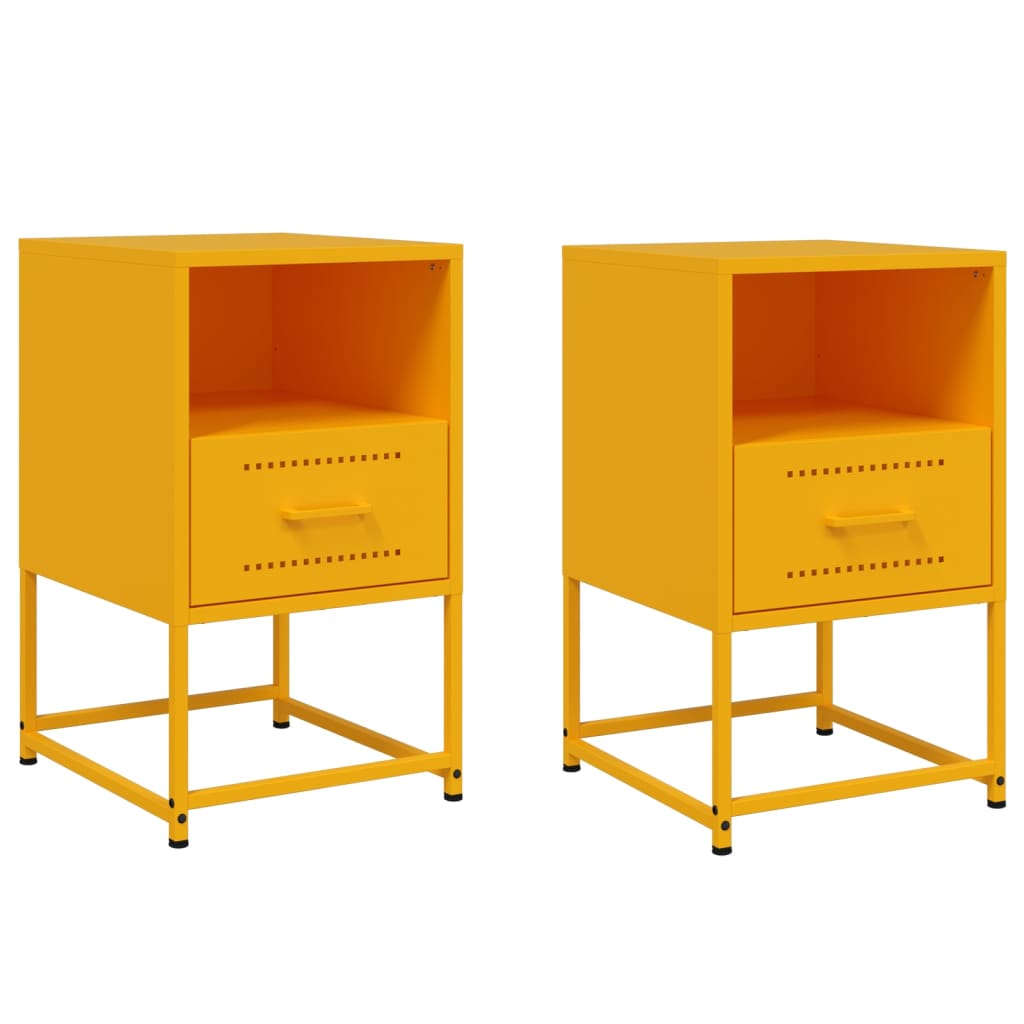 Mustard Yellow Steel Bedside Cabinets Set of 2 - 36x39x60.5 cm