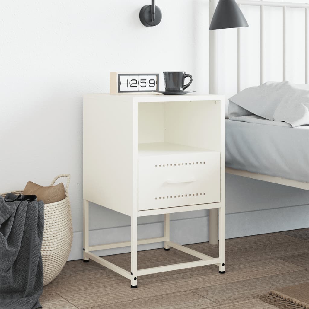 White Steel Bedside Cabinet - 36x39x60.5 cm Modern Design