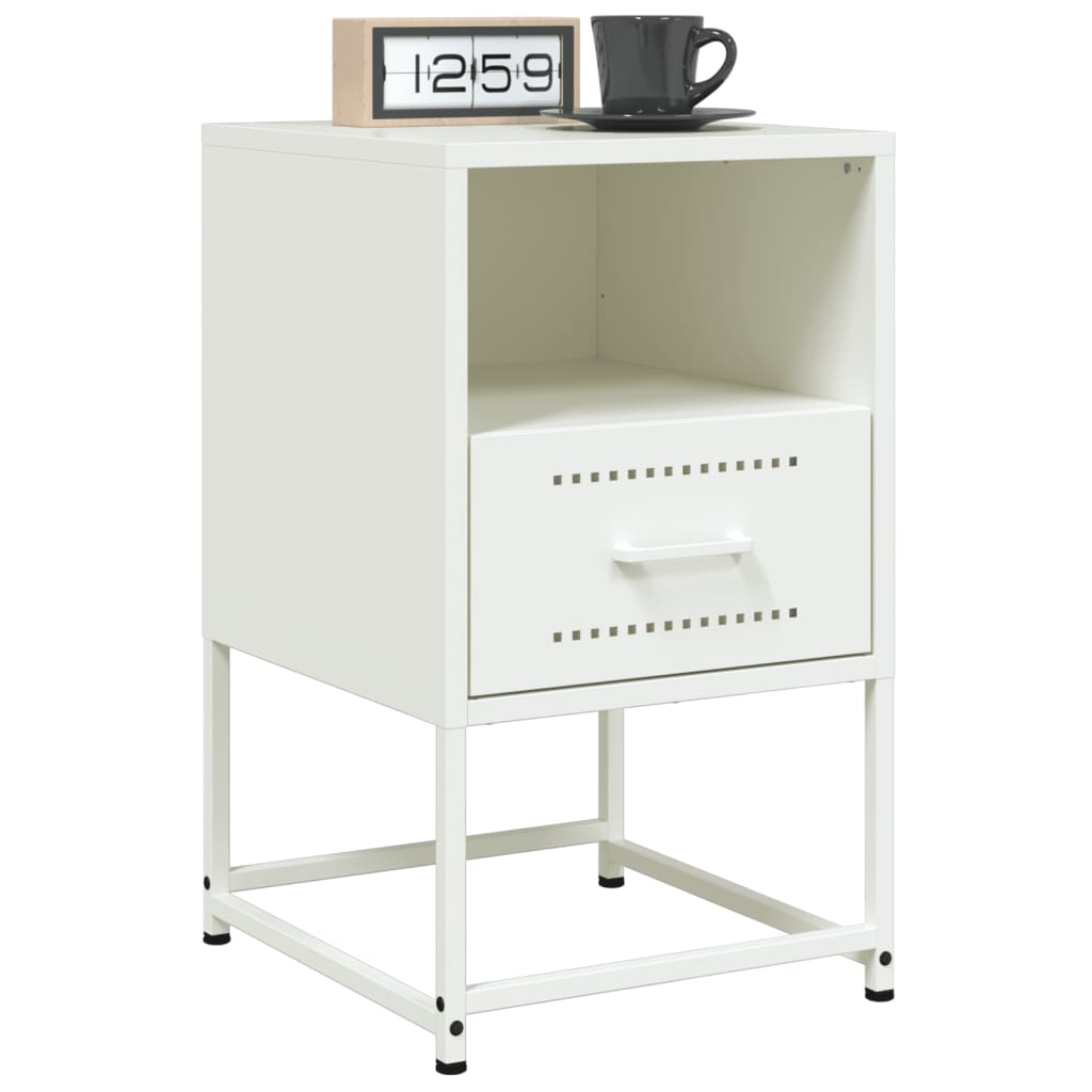 White Steel Bedside Cabinet - 36x39x60.5 cm Modern Design