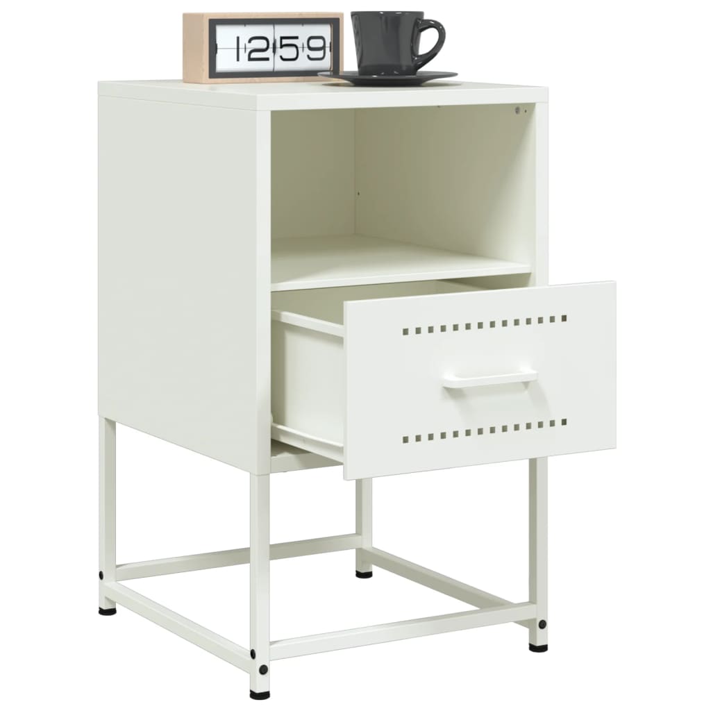 White Steel Bedside Cabinet - 36x39x60.5 cm Modern Design