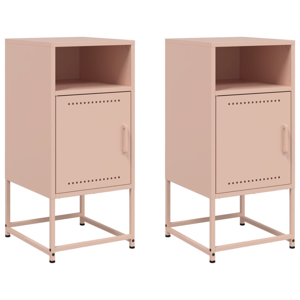 Stylish Pink Steel Bedside Cabinets - Set of 2, 36x39x78 cm