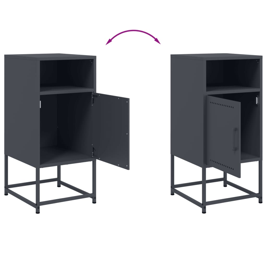 Anthracite Steel Bedside Cabinet - Compact 36x39x78 cm