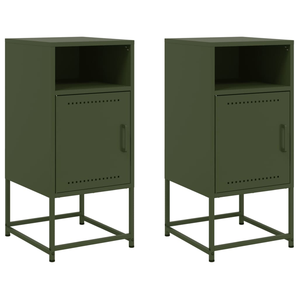 Olive Green Steel Bedside Cabinets Set of 2 - 36x39x78cm