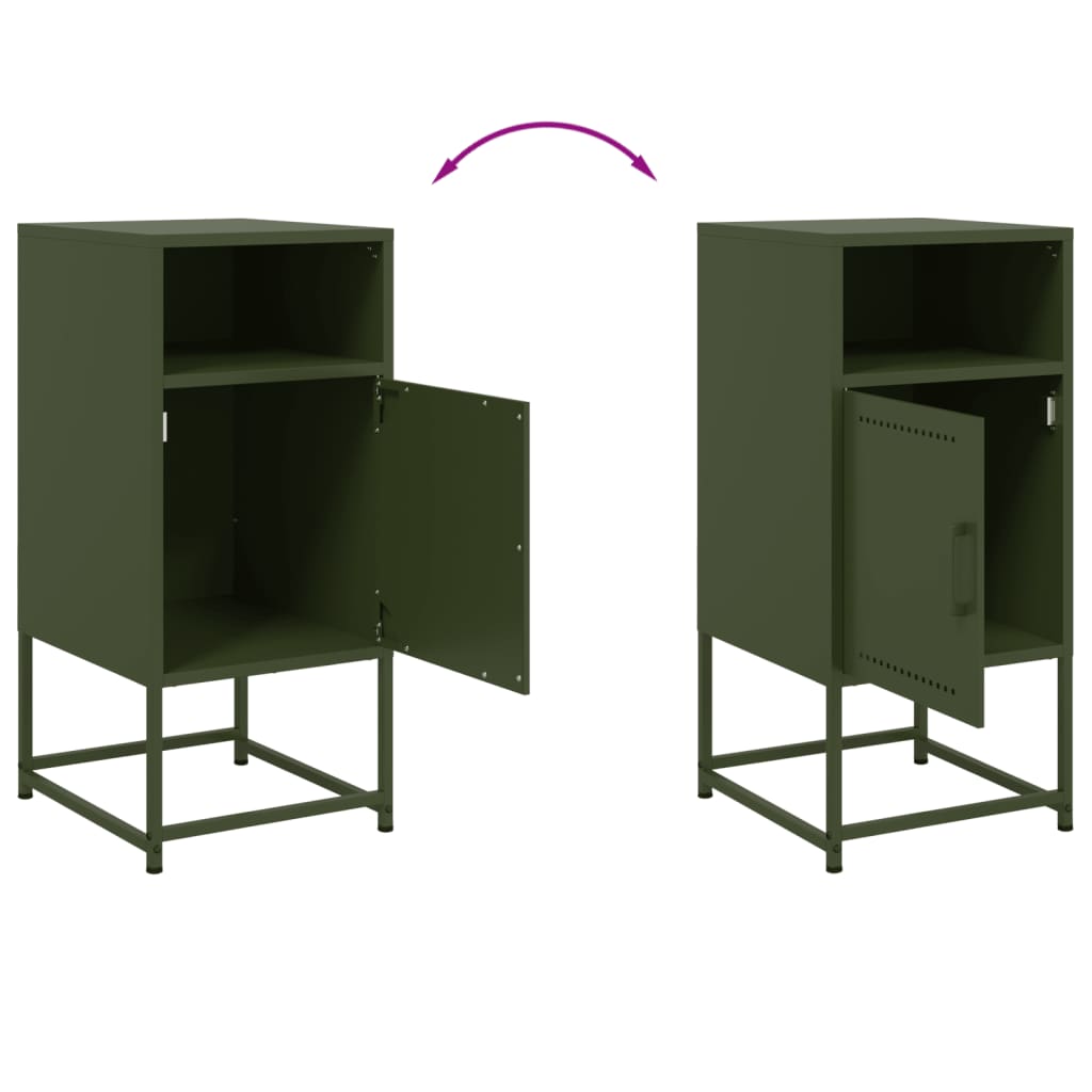 Olive Green Steel Bedside Cabinets Set of 2 - 36x39x78cm