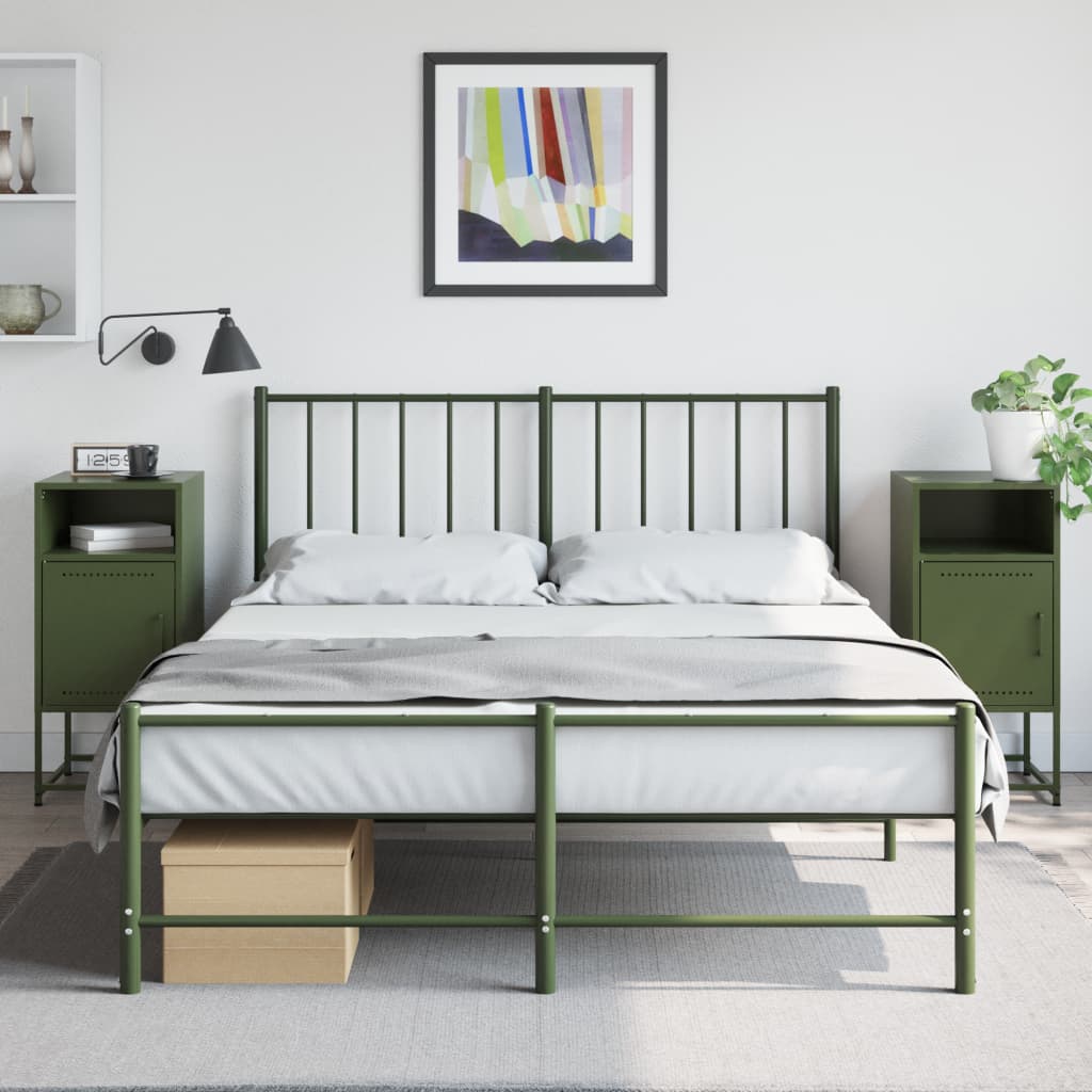 Olive Green Steel Bedside Cabinets Set of 2 - 36x39x78cm