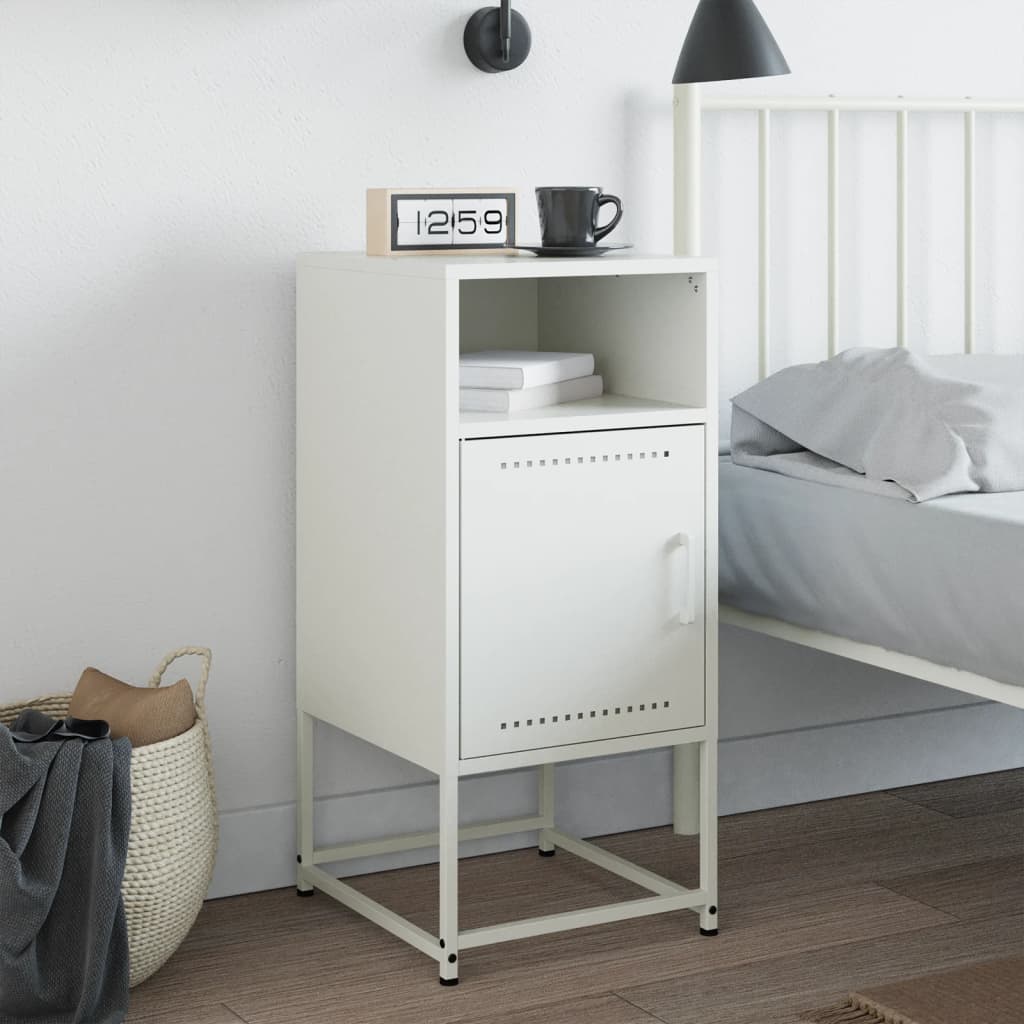 White Steel Bedside Cabinet 36x39x78 cm - Sleek & Durable Design