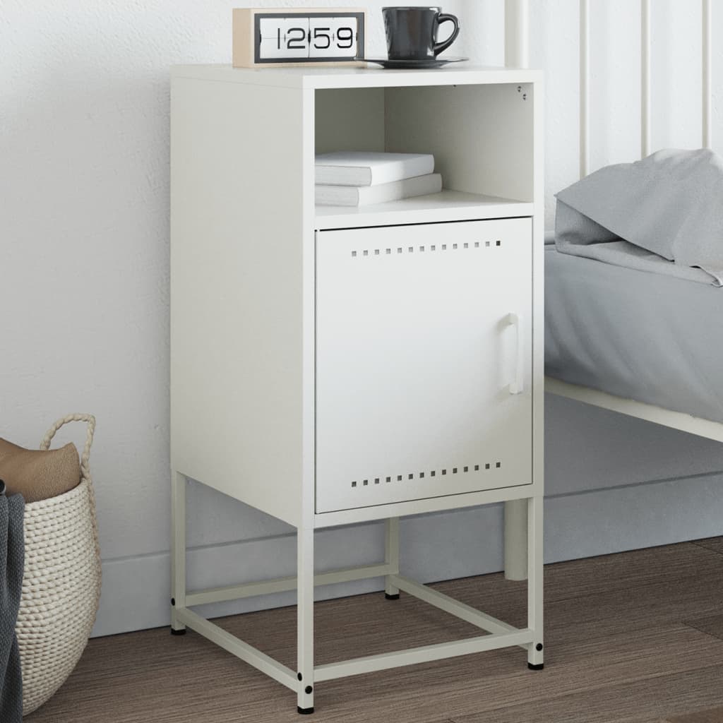 White Steel Bedside Cabinet 36x39x78 cm - Sleek & Durable Design