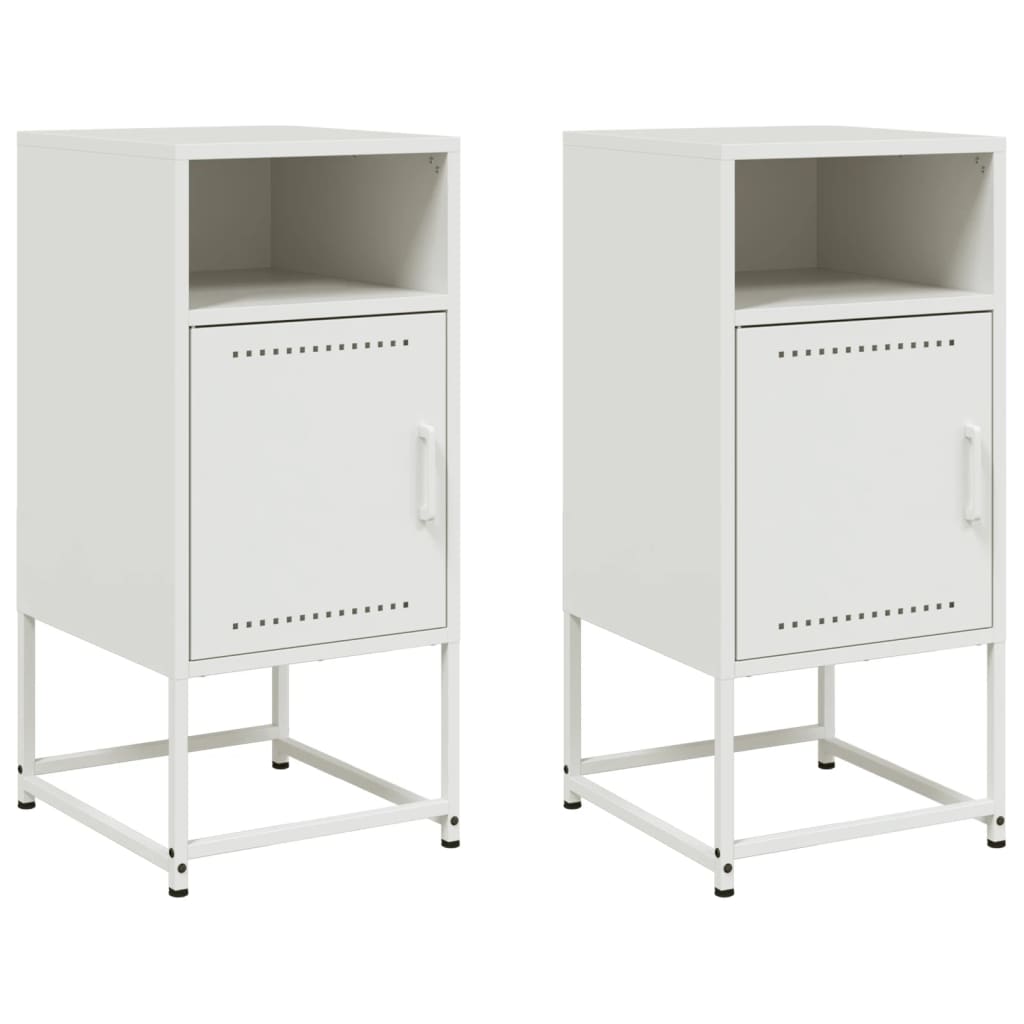 White Steel Bedside Cabinets Set of 2 - 36x39x78 cm