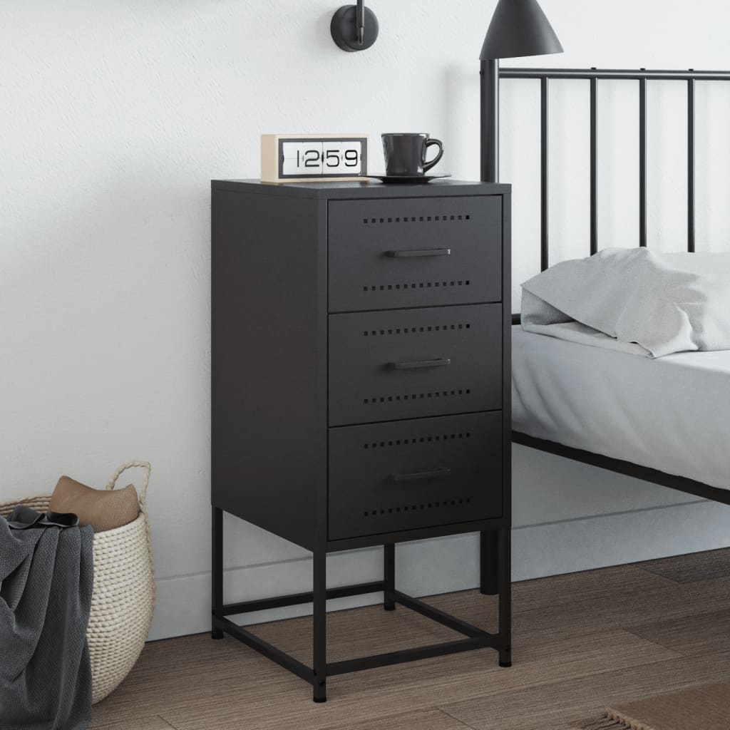 Black Steel Bedside Cabinet - 36x39x78 cm Sturdy & Stylish Design