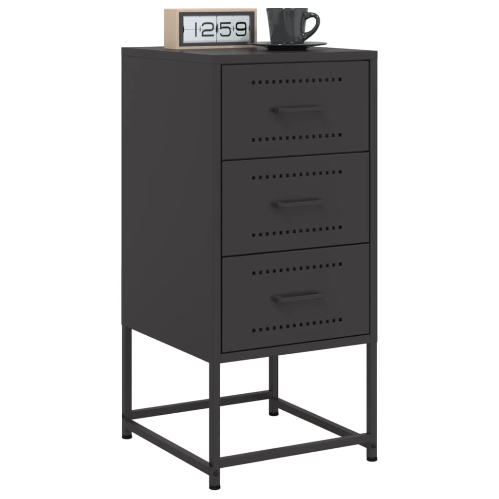 Black Steel Bedside Cabinet - 36x39x78 cm Sturdy & Stylish Design