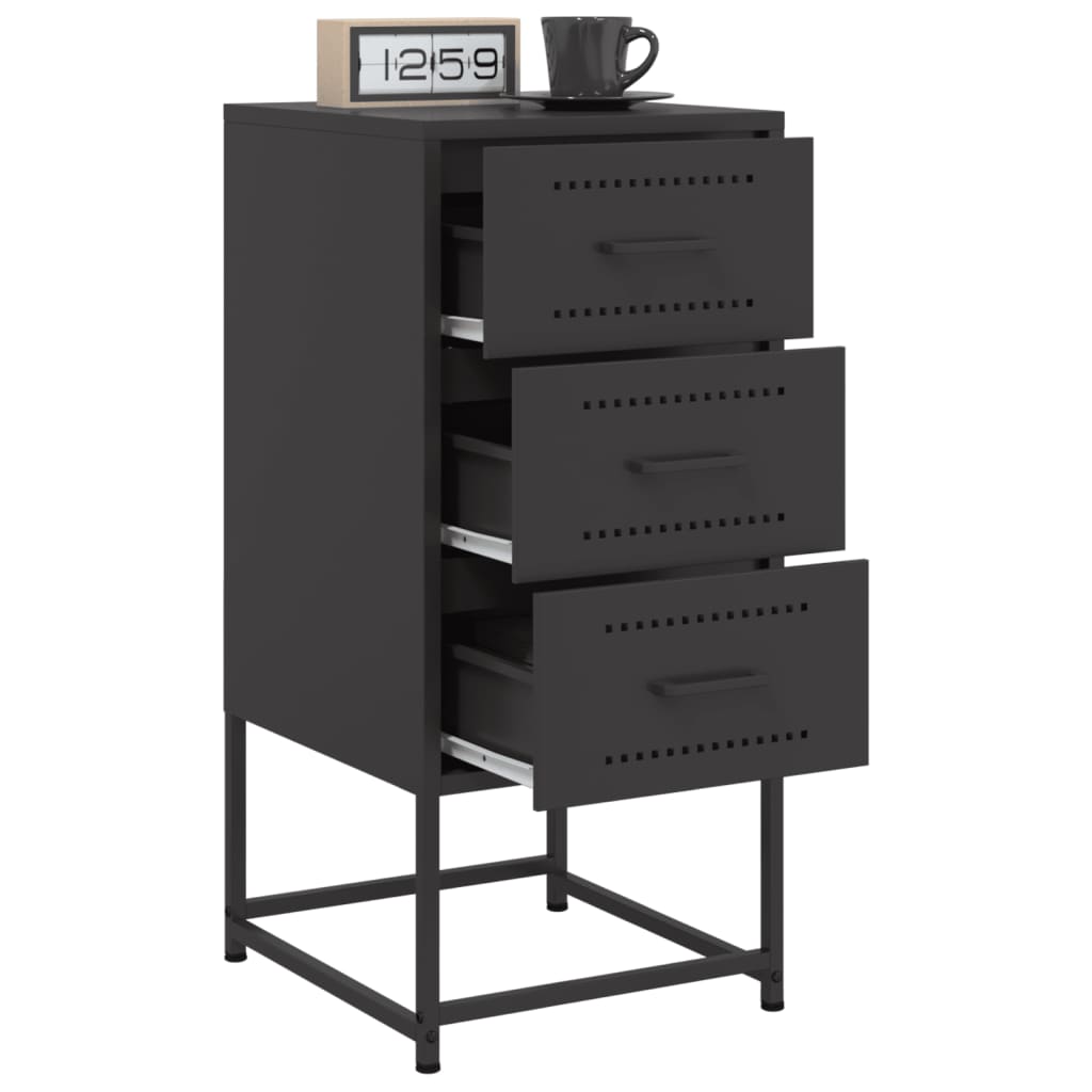 Black Steel Bedside Cabinet - 36x39x78 cm Sturdy & Stylish Design