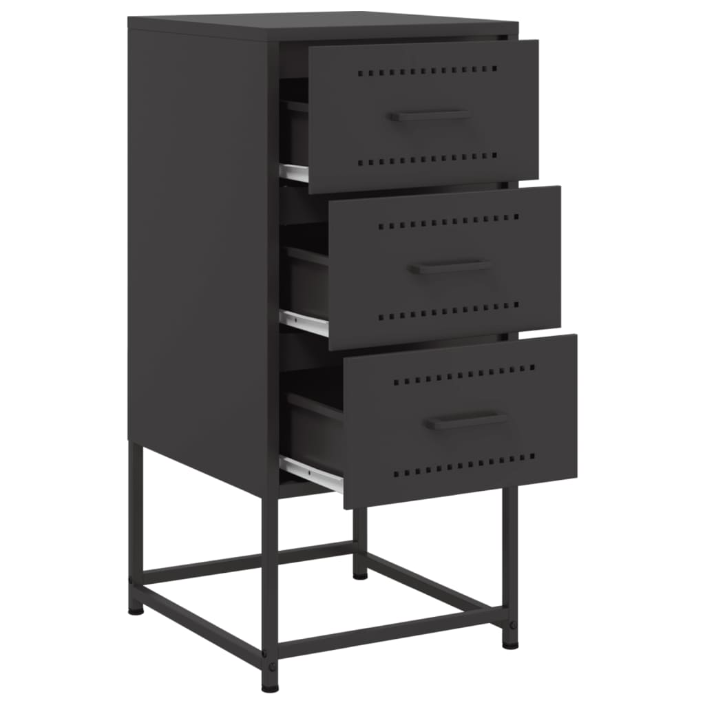 Black Steel Bedside Cabinet - 36x39x78 cm Sturdy & Stylish Design