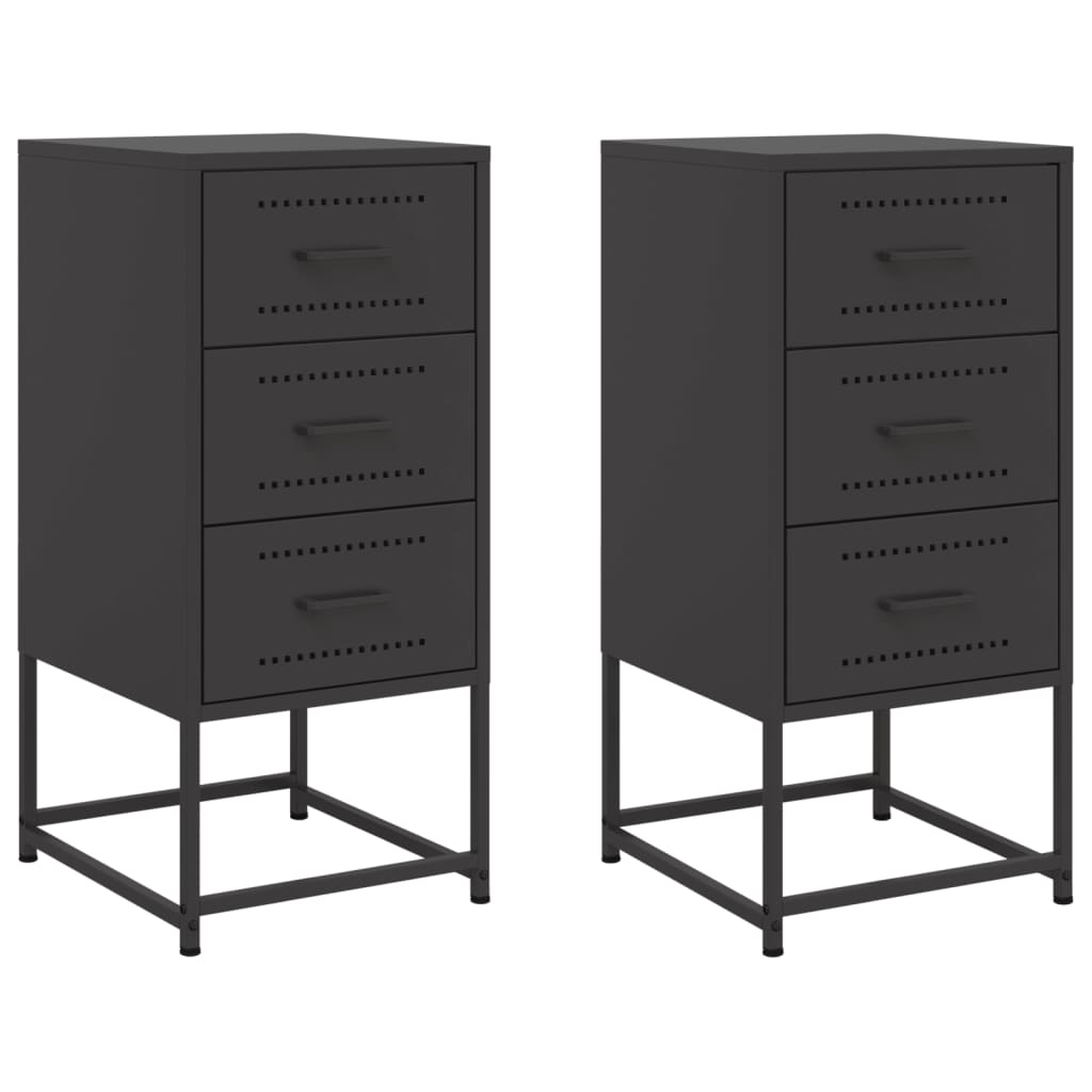 Black Steel Bedside Cabinets, Set of 2 - 36x39x78 cm