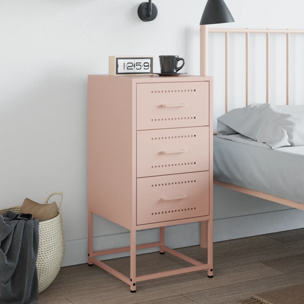Pink Steel Bedside Cabinet - 36x39x78 cm Compact Storage Solution