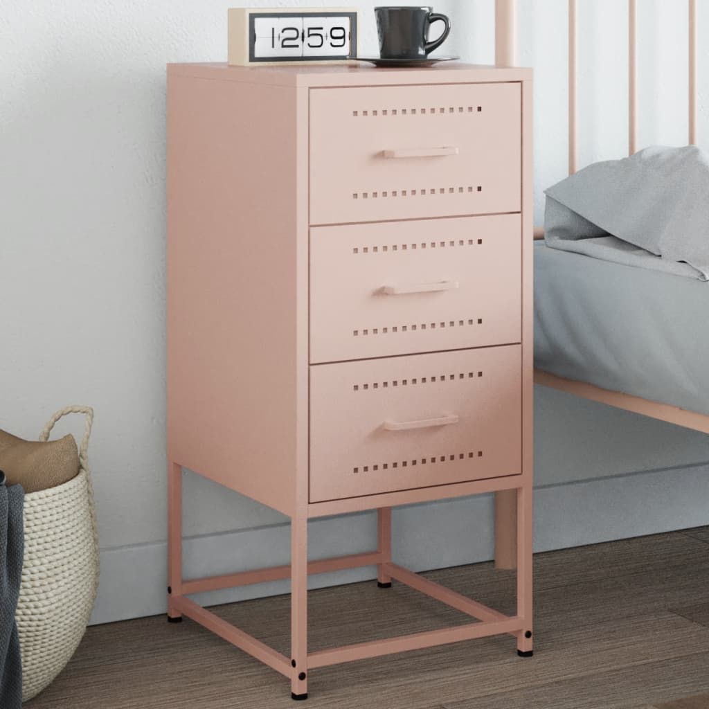Pink Steel Bedside Cabinet - 36x39x78 cm Compact Storage Solution