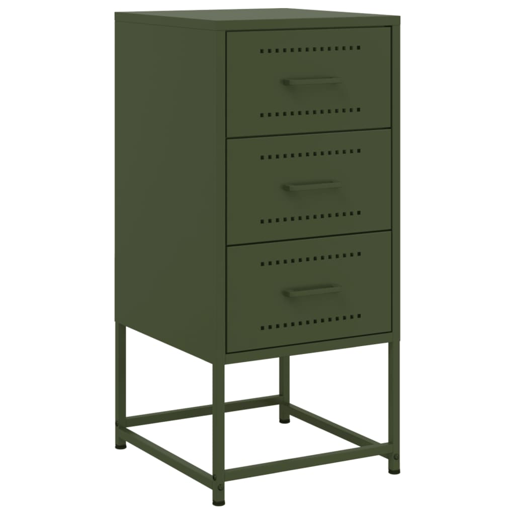 Olive Green Steel Bedside Cabinet - 36x39x78 cm
