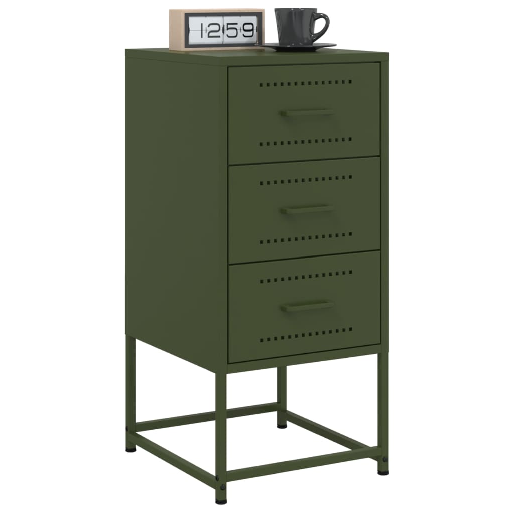 Olive Green Steel Bedside Cabinet - 36x39x78 cm