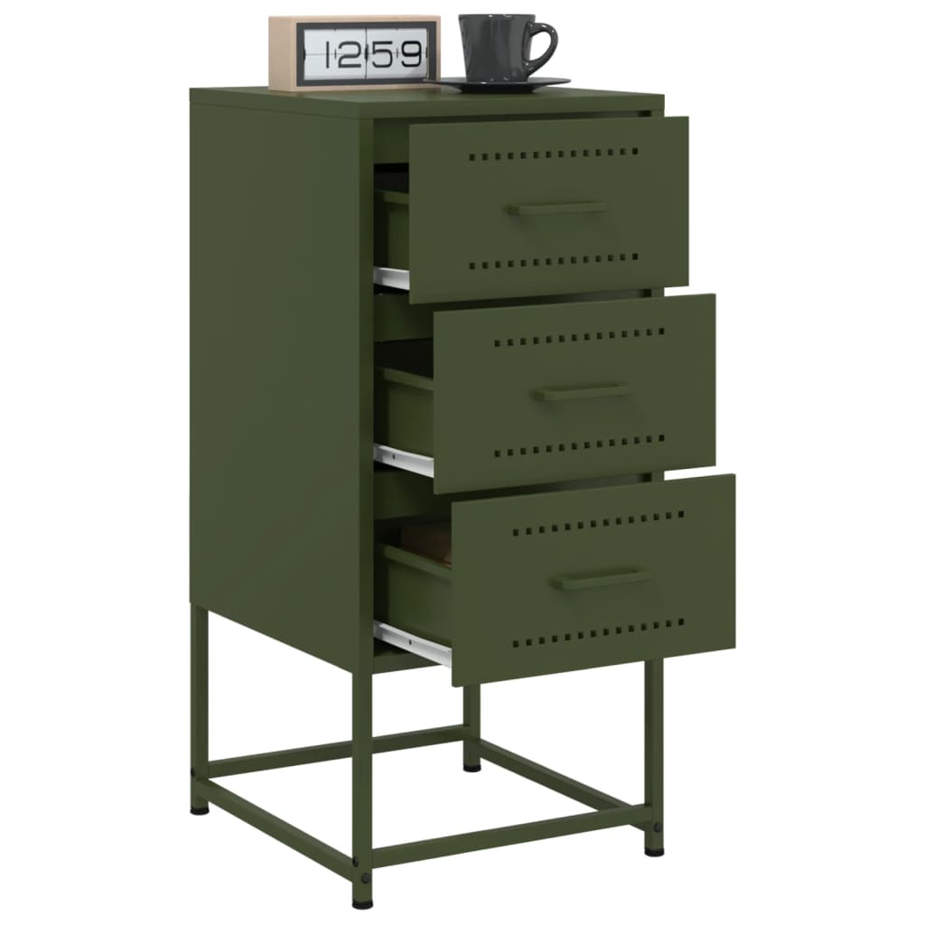 Olive Green Steel Bedside Cabinet - 36x39x78 cm