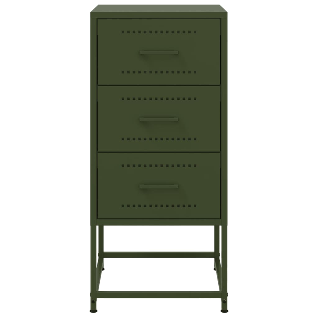 Olive Green Steel Bedside Cabinet - 36x39x78 cm