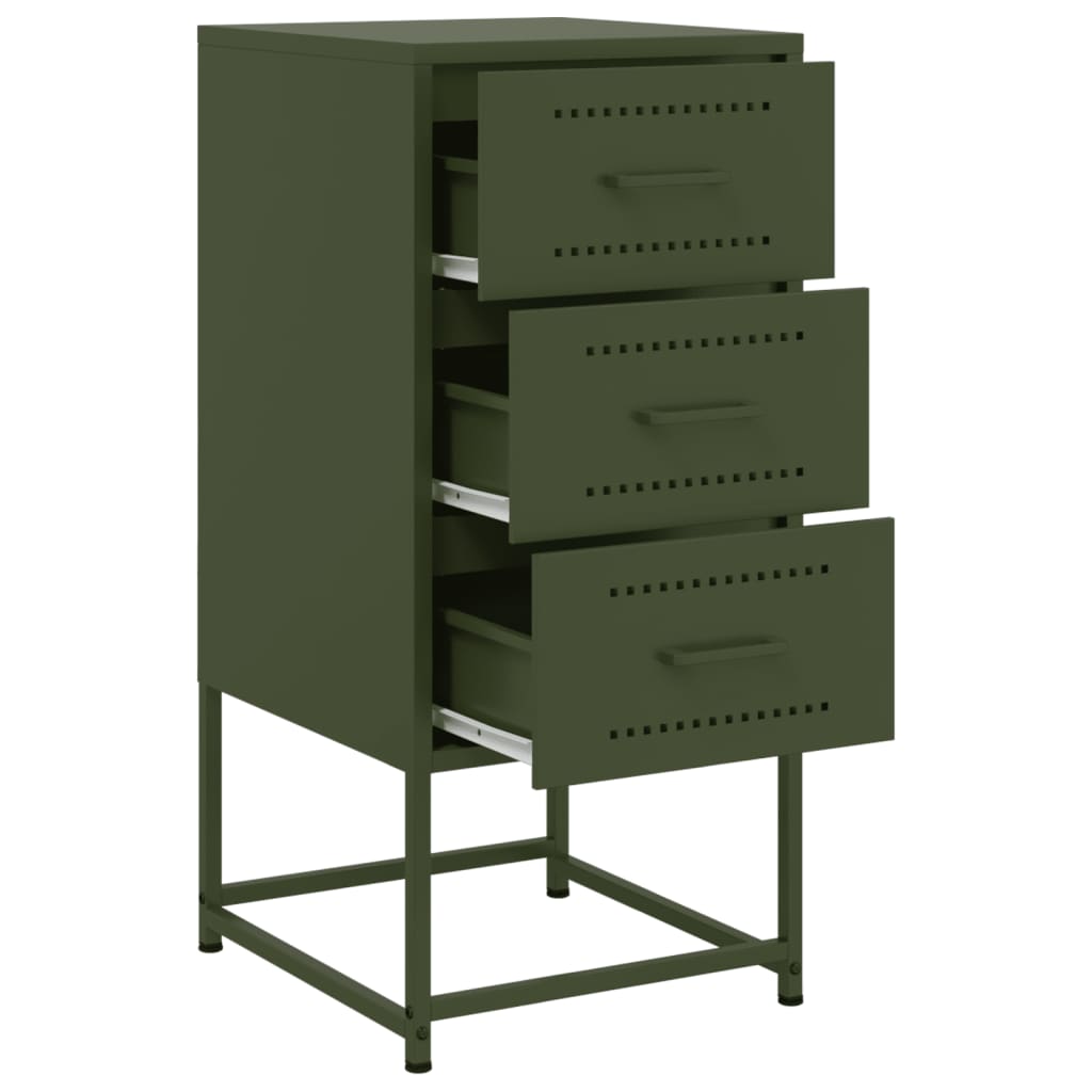 Olive Green Steel Bedside Cabinet - 36x39x78 cm