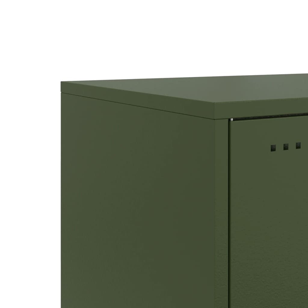 Olive Green Steel Bedside Cabinet - 36x39x78 cm