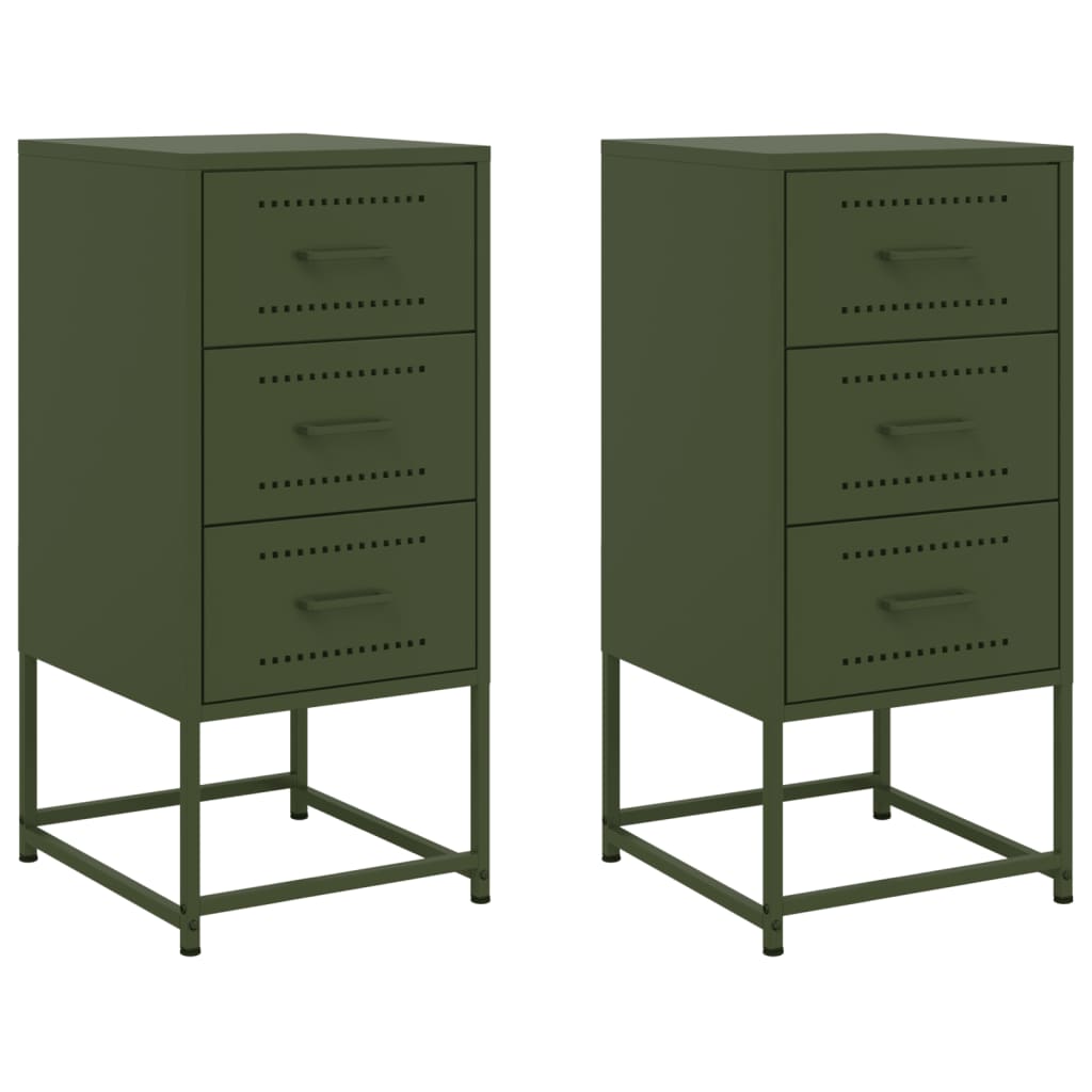 Olive Green Steel Bedside Cabinets Set of 2 - 36x39x78 cm
