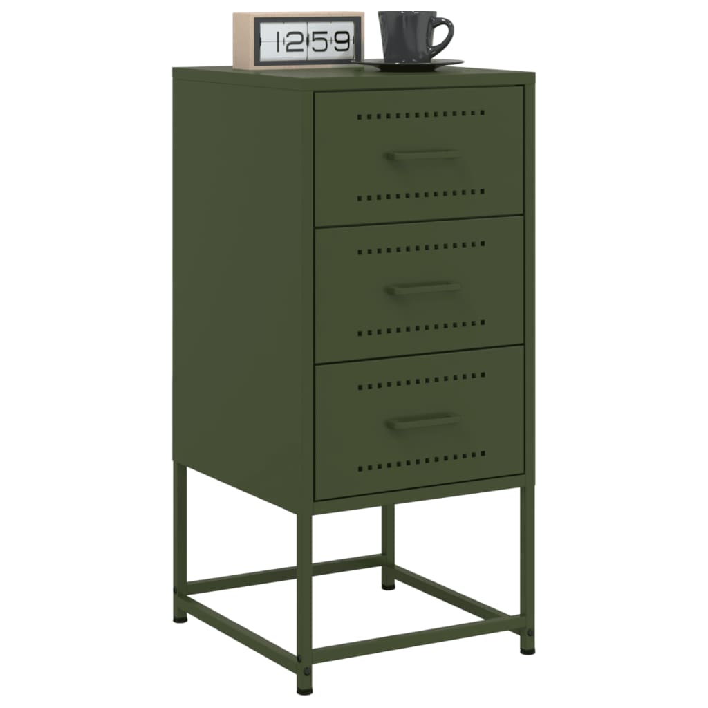 Olive Green Steel Bedside Cabinets Set of 2 - 36x39x78 cm