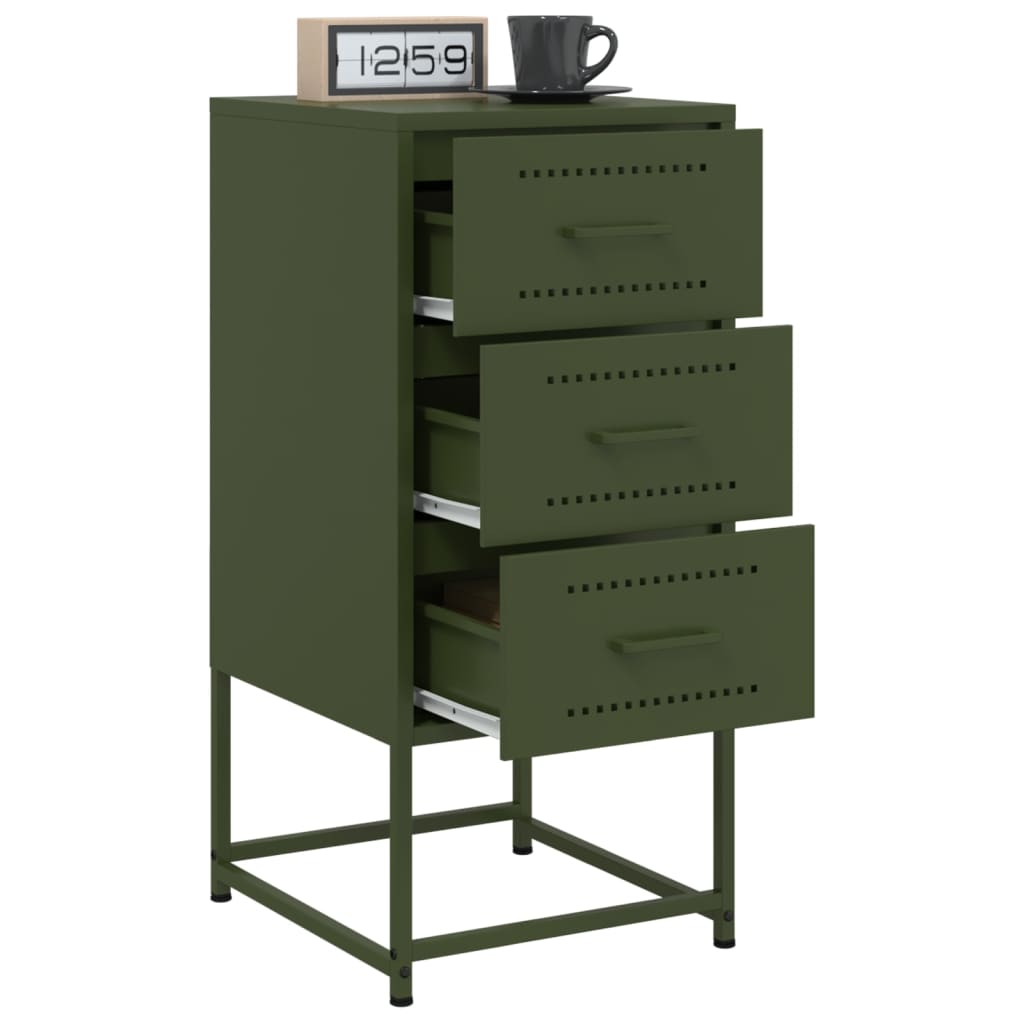 Olive Green Steel Bedside Cabinets Set of 2 - 36x39x78 cm