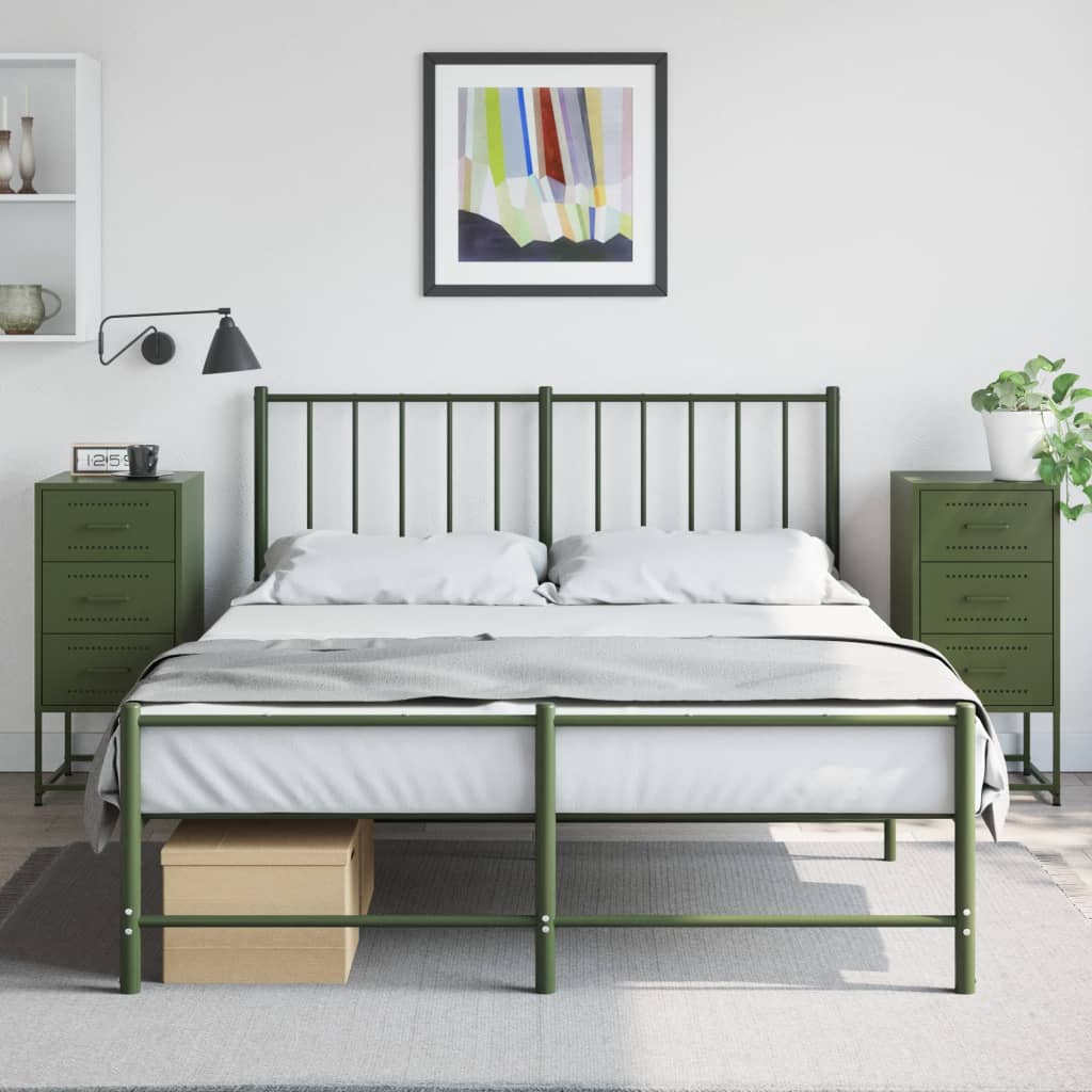 Olive Green Steel Bedside Cabinets Set of 2 - 36x39x78 cm