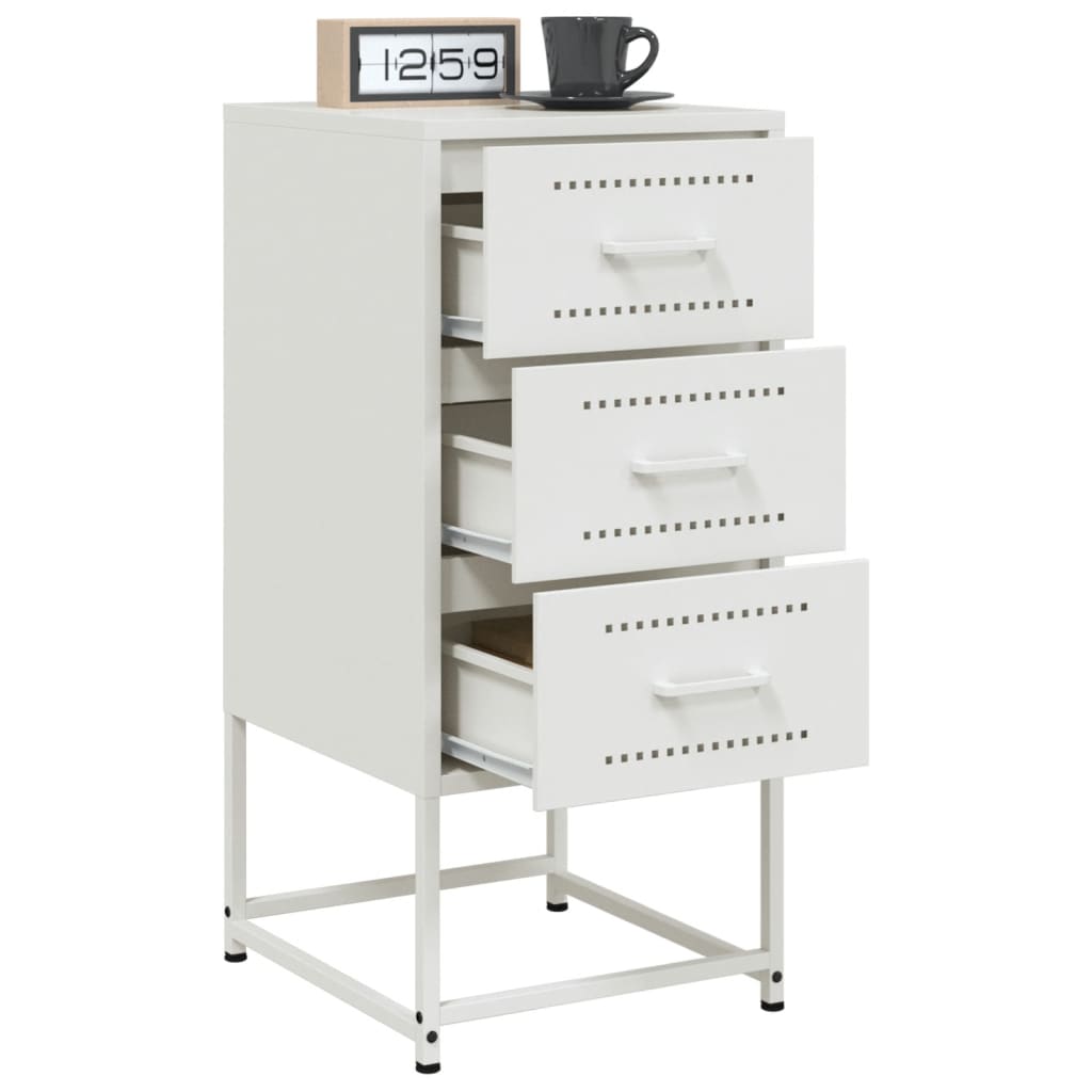White Steel Bedside Cabinet 36x39x78 cm - Modern & Sturdy Design
