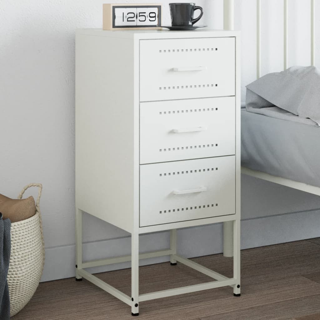 White Steel Bedside Cabinet 36x39x78 cm - Modern & Sturdy Design