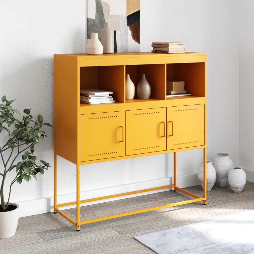 Mustard Yellow Steel Sideboard 100.5x39x107 cm - Stylish Storage Solution