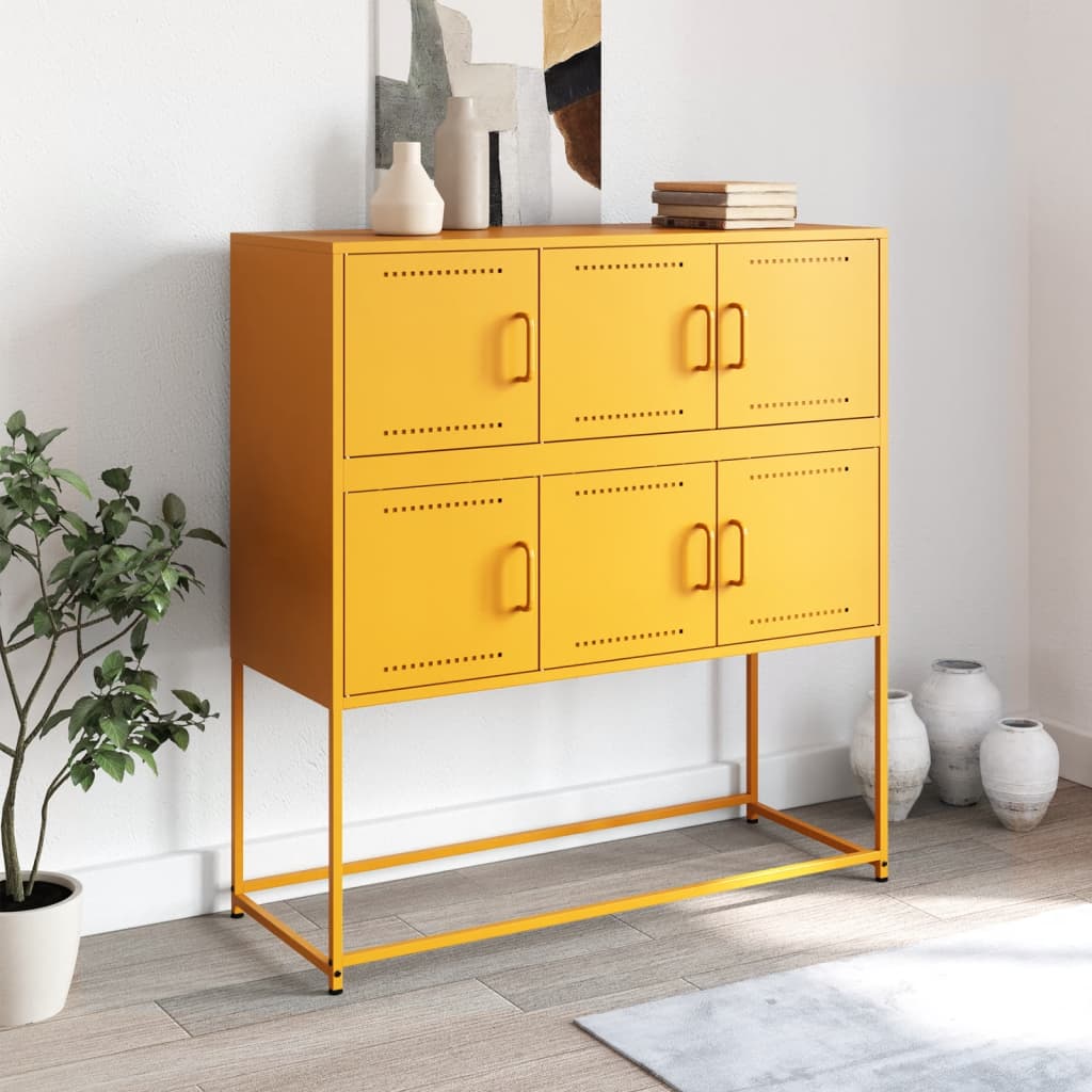 Mustard Yellow Steel Sideboard - 100.5x39x107 cm, Stylish Storage