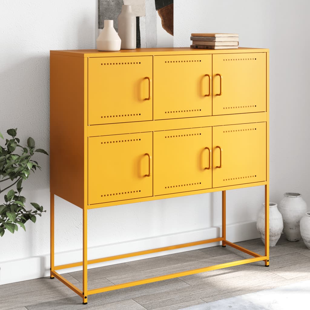 Mustard Yellow Steel Sideboard - 100.5x39x107 cm, Stylish Storage