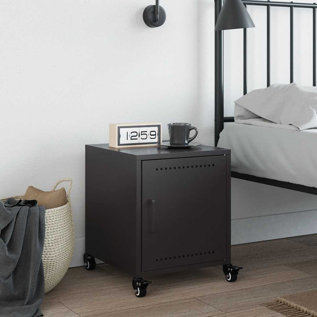 Sleek Black Bedside Cabinet - Steel, 36x39x43.5 cm
