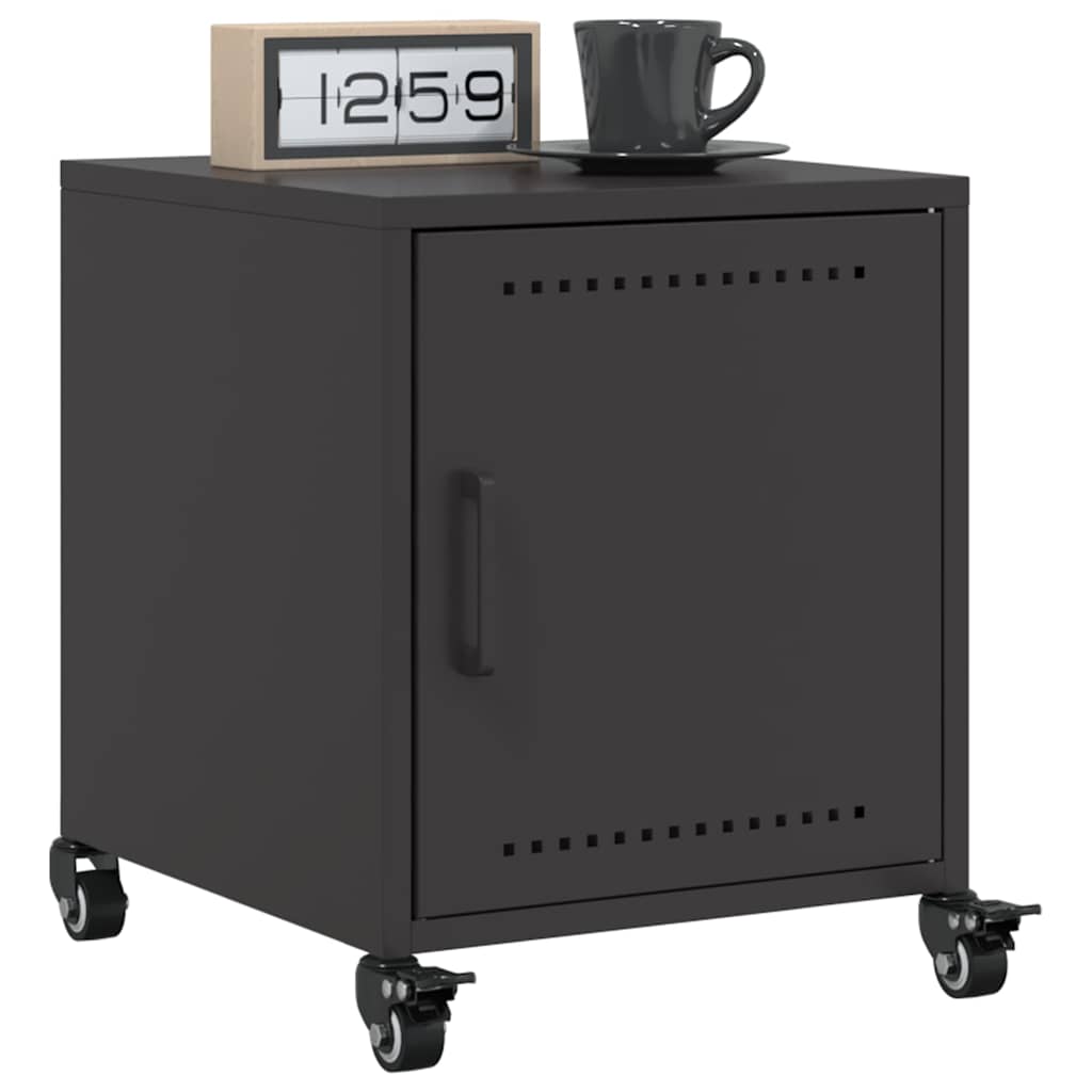 Sleek Black Bedside Cabinet - Steel, 36x39x43.5 cm