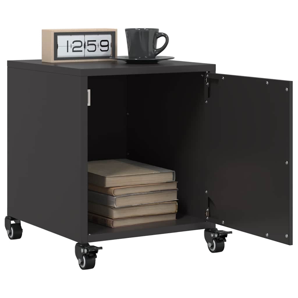 Sleek Black Bedside Cabinet - Steel, 36x39x43.5 cm