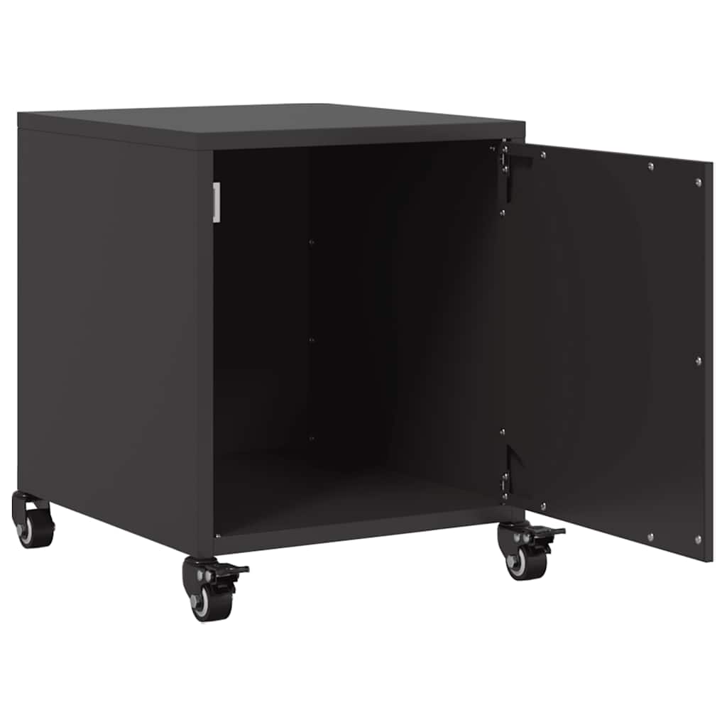 Sleek Black Bedside Cabinet - Steel, 36x39x43.5 cm