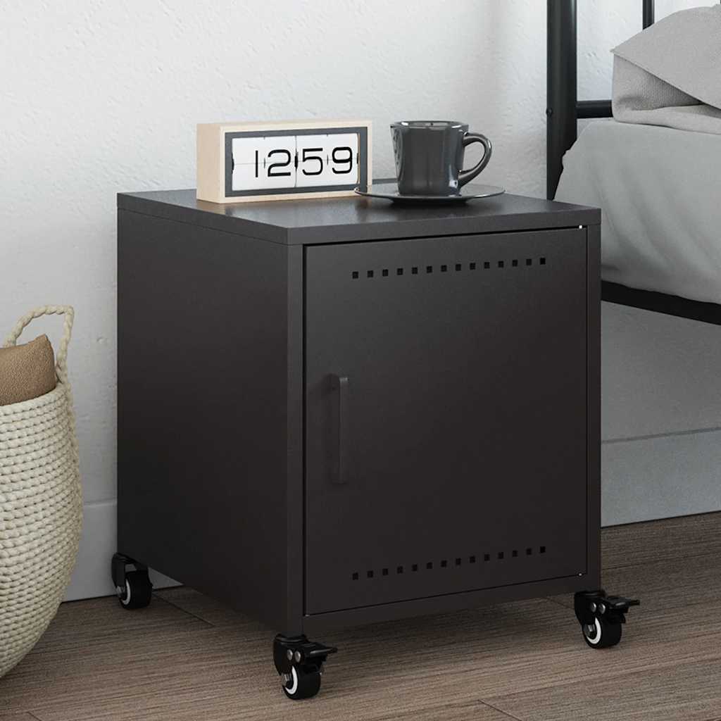 Sleek Black Bedside Cabinet - Steel, 36x39x43.5 cm