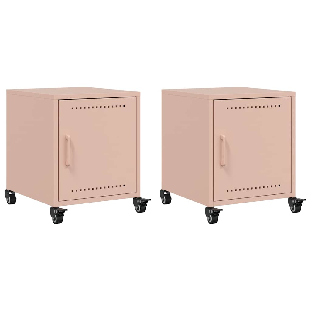 Pink Steel Bedside Cabinets Set of 2 - 36x39x43.5 cm